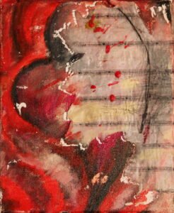"One Series 10 - Auscultation" mixed media on canvas, 8 x 10 in (20 x 25 cm), 2009