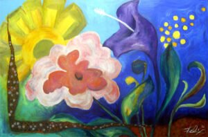 "Lifecycle" acrylics on board, 48 x 36 in (122 x 92 cm), 2005